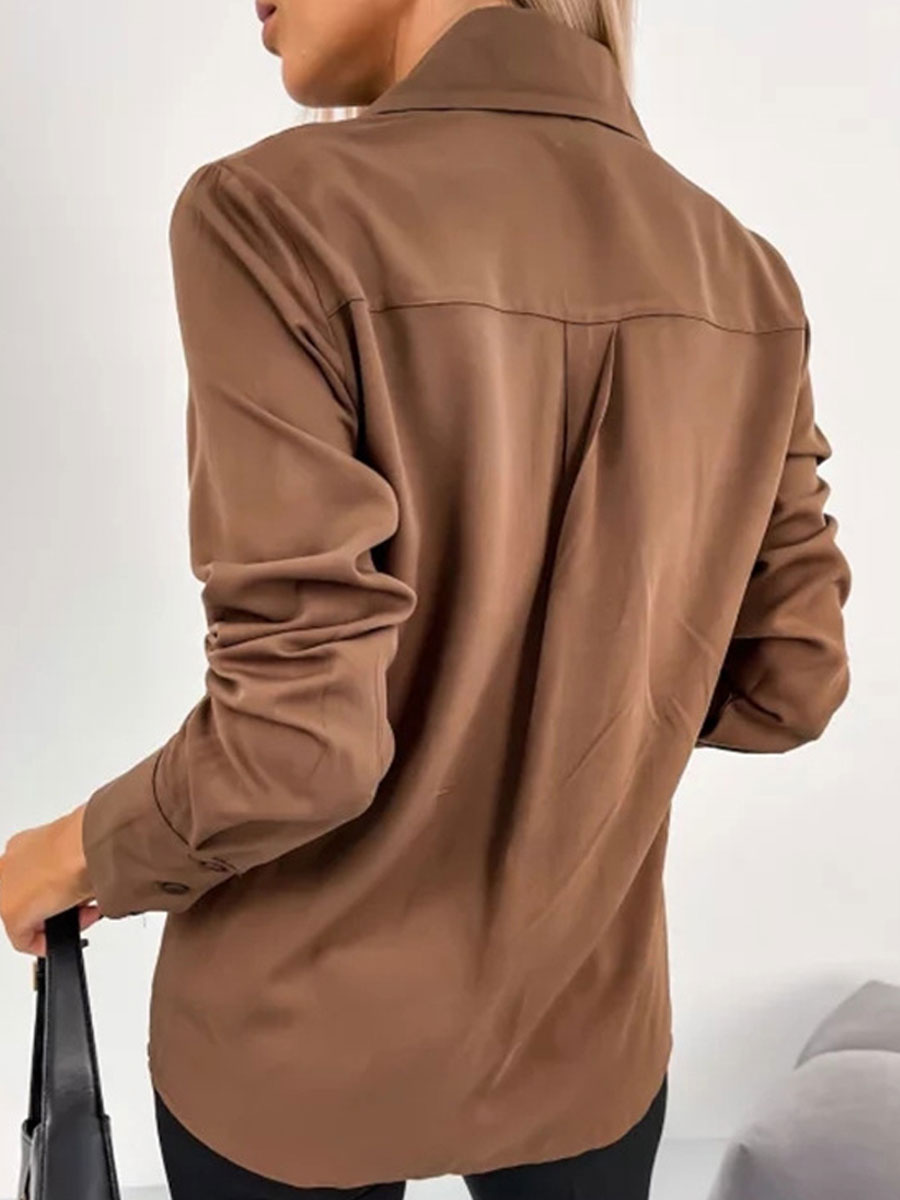 Casual Loose Solid Color Long Sleeve Blouse