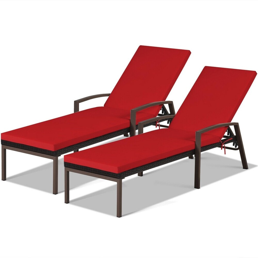 2 pcs Patio Rattan Adjustable Back Lounge Chair   76\