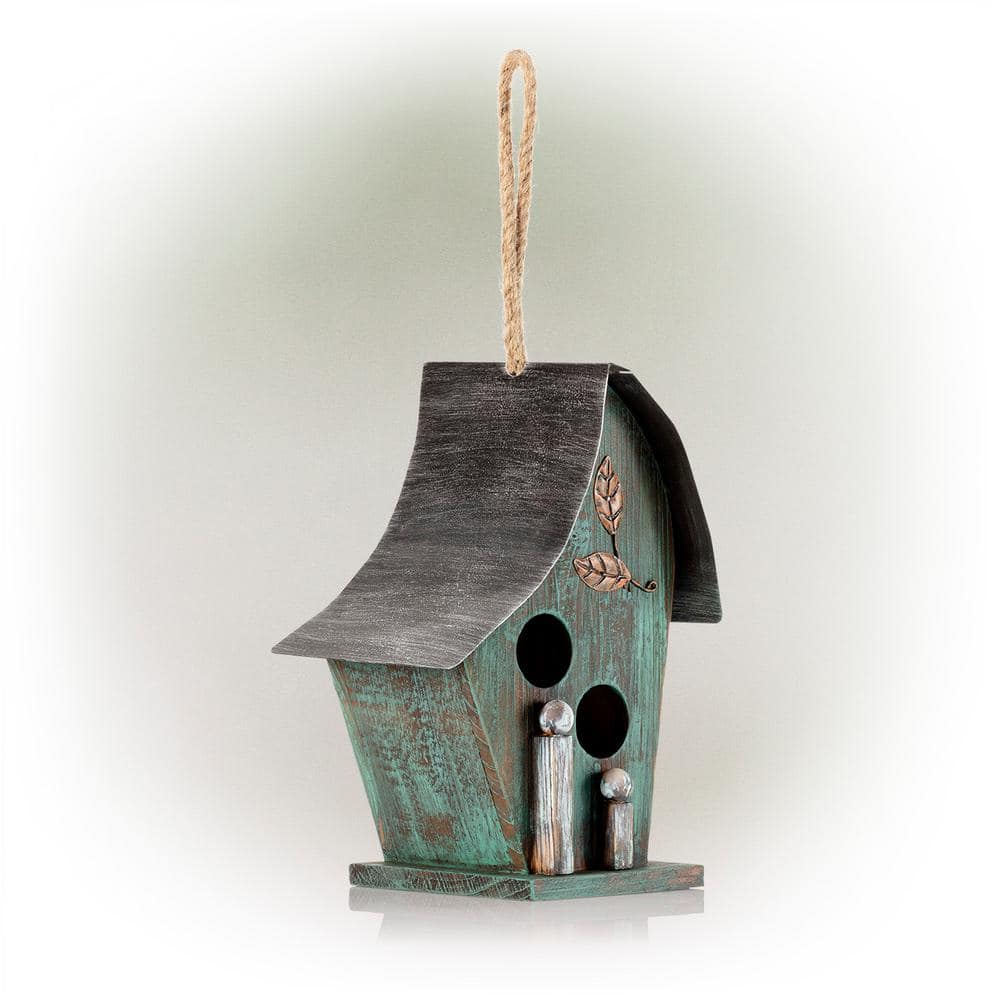 Alpine Corporation 12 in. Tall Outdoor Hanging Wooden Birdhouse, Turquoise YEN134HH-TUR