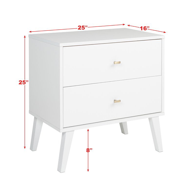 Home Square Mid Century Modern 2 Drawer Wood Nightstand Set in White (Set of 2)