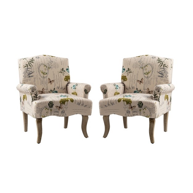 Set Of 2 Auguste Wooden Upholstered Armchair With Pattern Design Artful Living Design