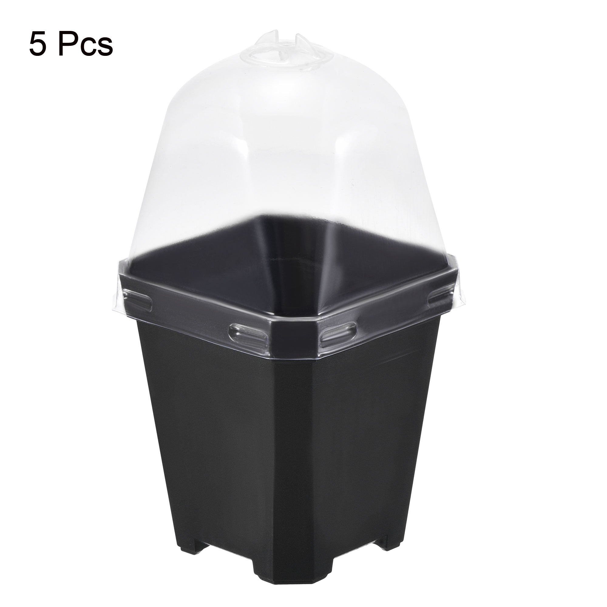 Uxcell 2.8" Square Nursery Pot Plastic Flower Plant Container with Cover 5 Pack Black