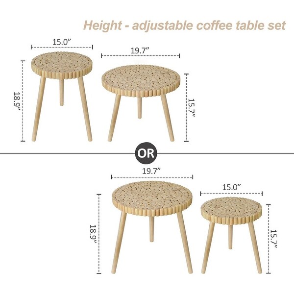 Round Coffee Table Set of2，Farmhouse Nesting Coffee Circle Wood Table