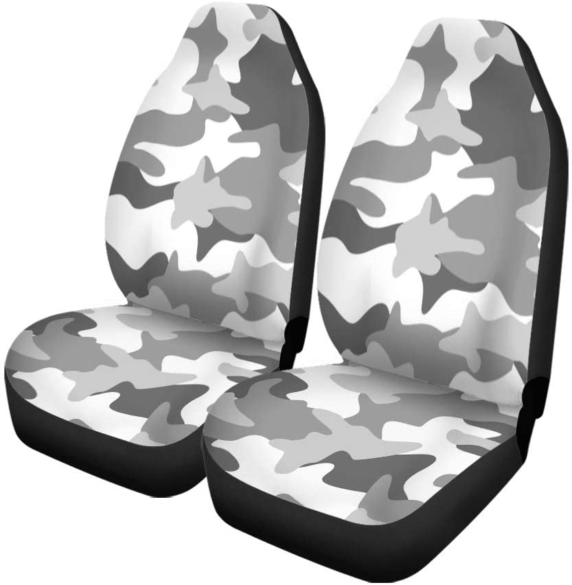 KXMDXA Set of 2 Car Seat Covers Colorful Grey Camouflage Pattern Abstract Light Green Camo Snow Universal Auto Front Seats Protector Fits for Car，SUV Sedan，Truck