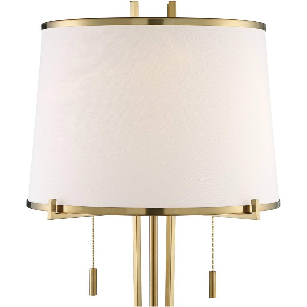 Tall Satin Brass Metal Trimmed Fabric Tapered Drum Shade For Living Room Bedroom Office House Home