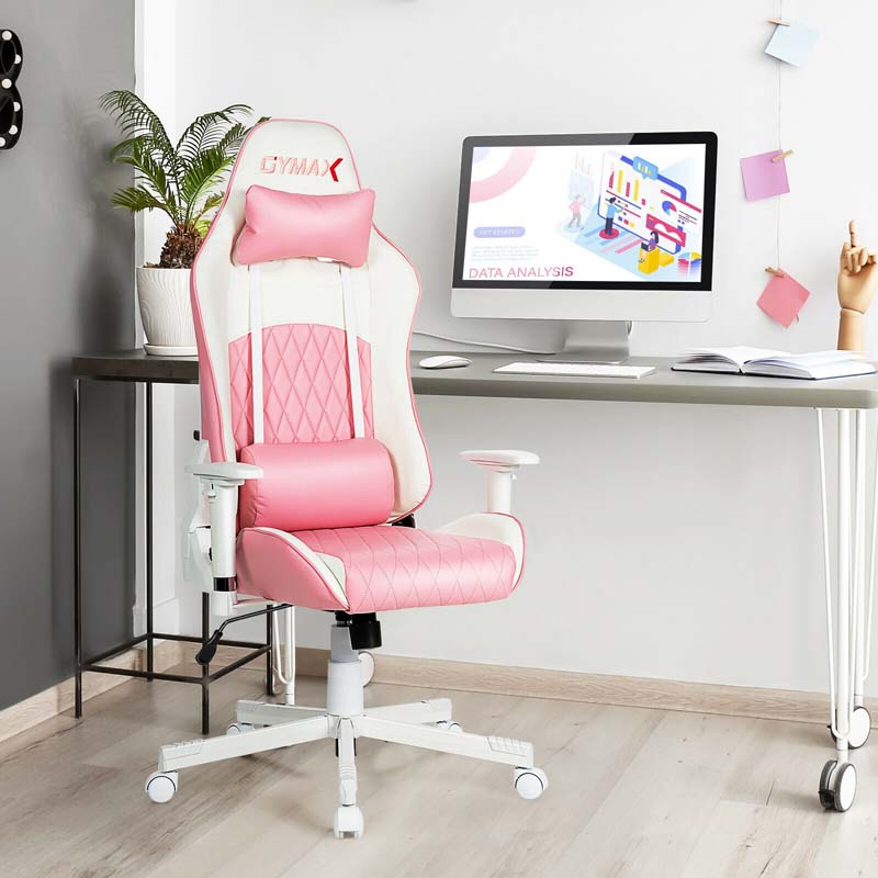 Pink Gaming Chair Recliner, High Back Ergonomic PC Racing Chair, Fully Adjustable Swivel Office Chair with Headrest & Lumbar Support