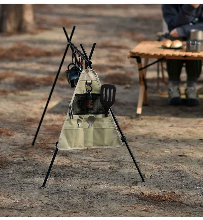 BBQ Camping Hiking Travel Cooking Utensil Hanging Cookware Triangle Storage Bag Camping Tableware Hanging Bag