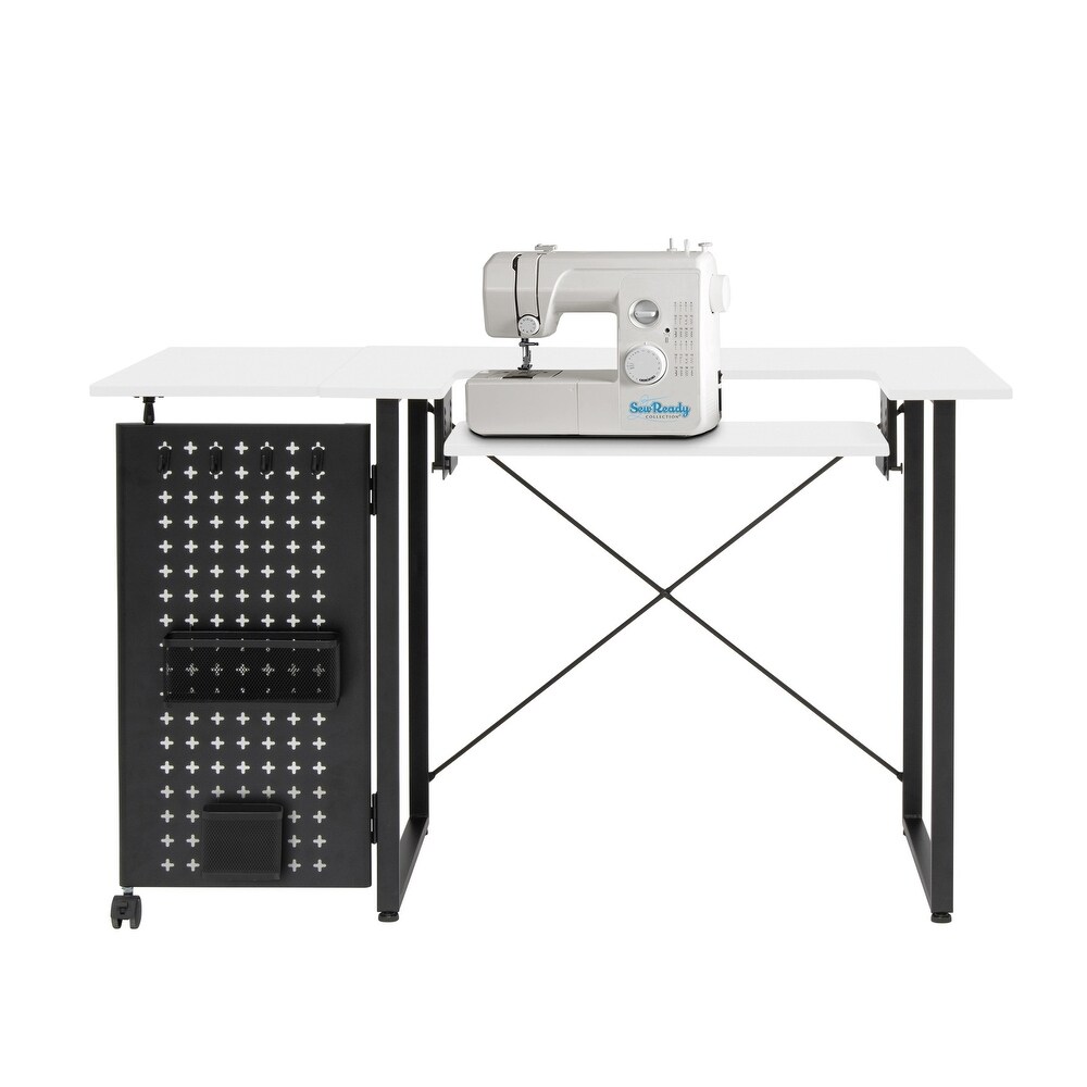 Sew Ready Pivot Sewing Table with Storage Panel and Adjustable Platform