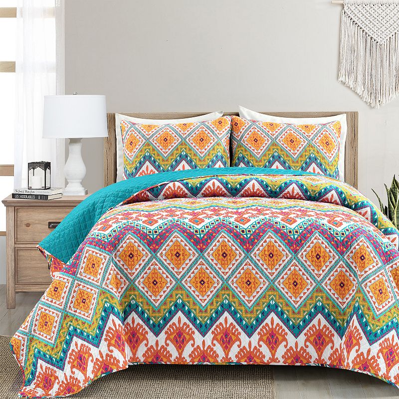 Lush Decor Boho Chevron Reversible Cotton Quilt Set with Shams