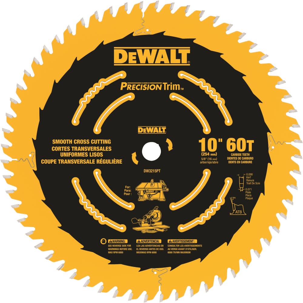 DEWALT 10-in 60T Smooth Crosscutting Saw Blade DW3215PT from DEWALT