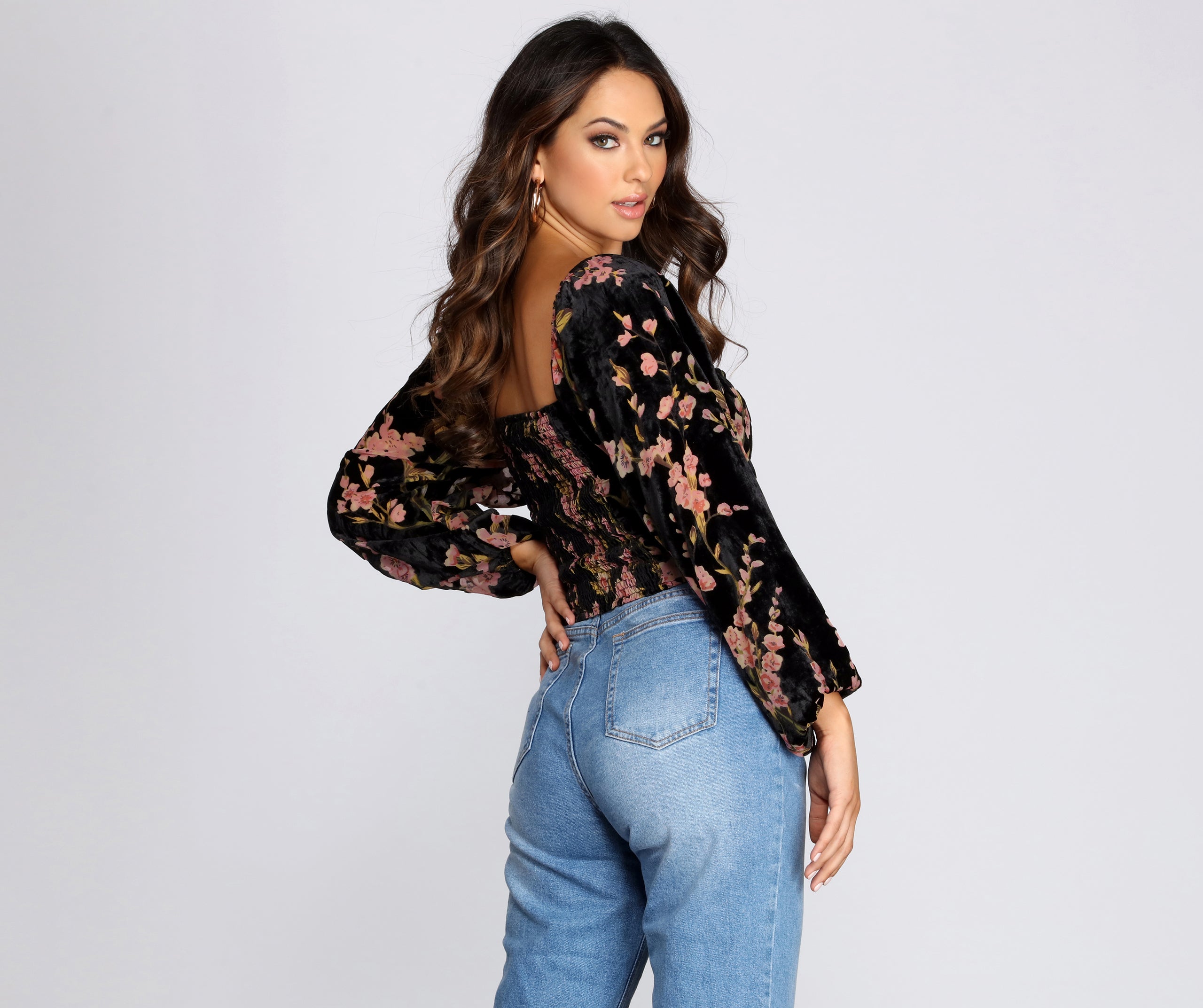 Floral Burnout Long Sleeve Blouse