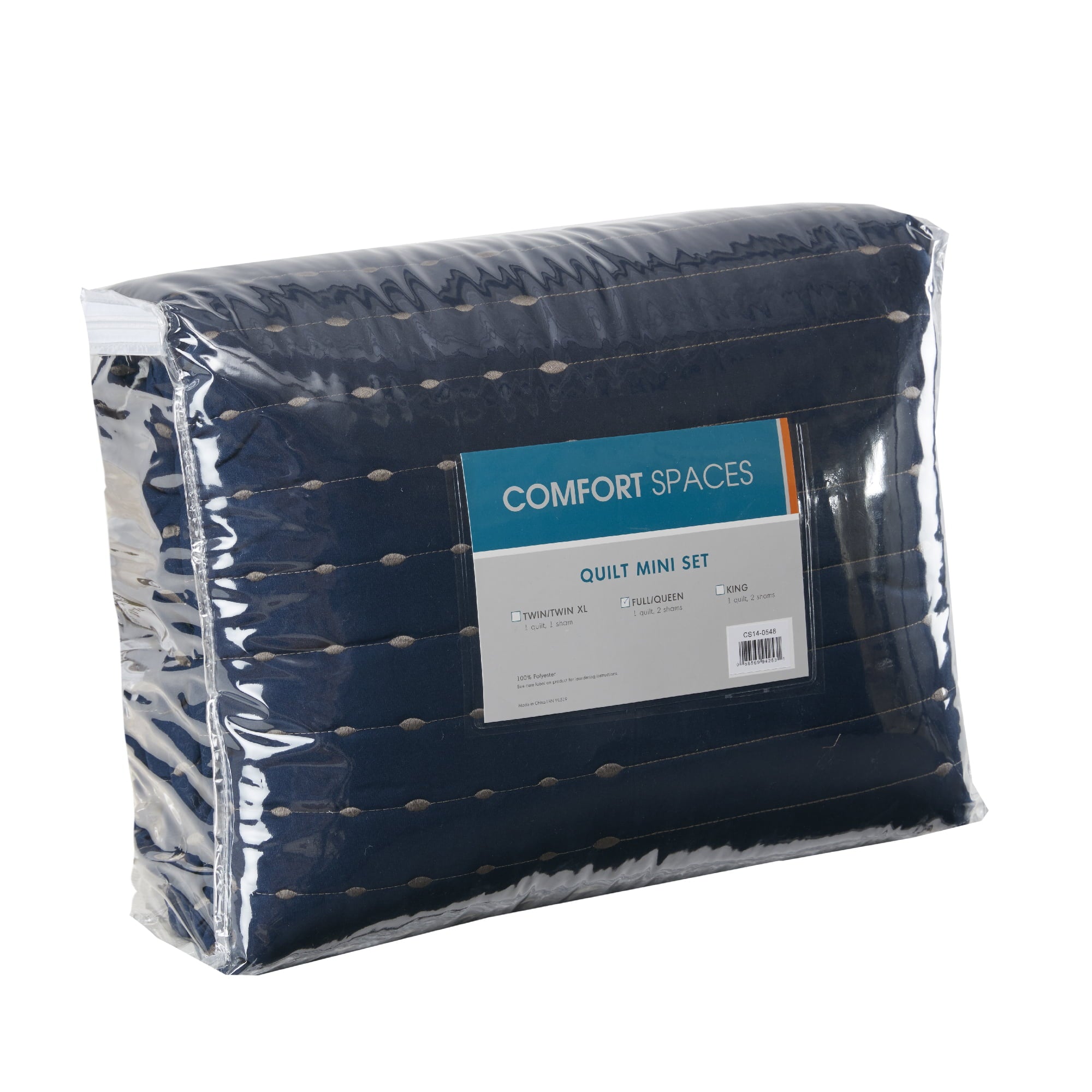 Comfort Spaces Bayley Microfiber 3-Piece Navy/Gray Reversible Quilt Mini Set， Full/Queen