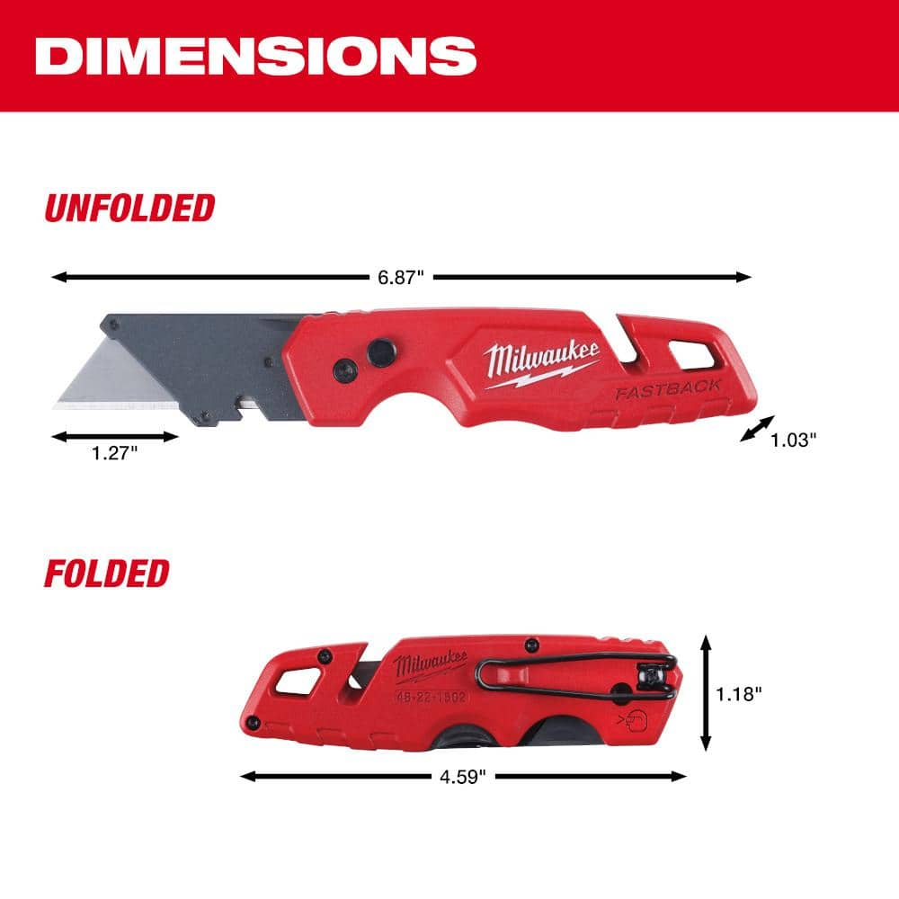 Milwaukee FASTBACK Folding Utility Knife with Blade Storage & Compact Folding Utility Knife with 2 General Purpose Blades (2-Pack) 48-22-1503