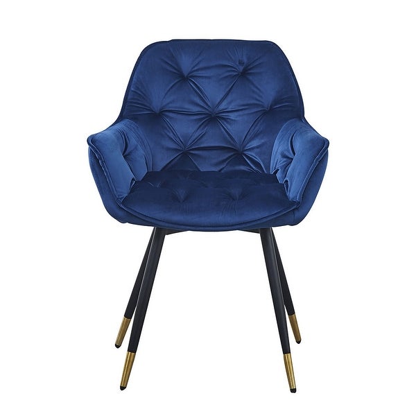 Alix 25 Inch Modern Dining Chair， Button Tufted， Set of 2， Blue， Black