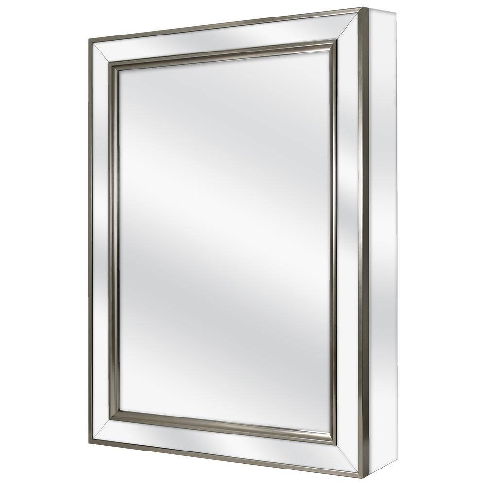 Home Decorators Collection 20-18 in. W x 26 in. H Fog Free Framed Recessed or Surface-Mount Mirror Bathroom Medicine Cabinet in Brushed Nickel 45418