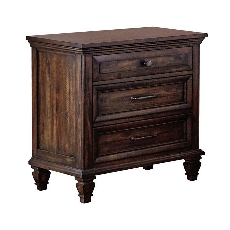 Oxy 30 Inch European Classic Nightstand， 3 Drawers， USB Ports， Wood， Brown