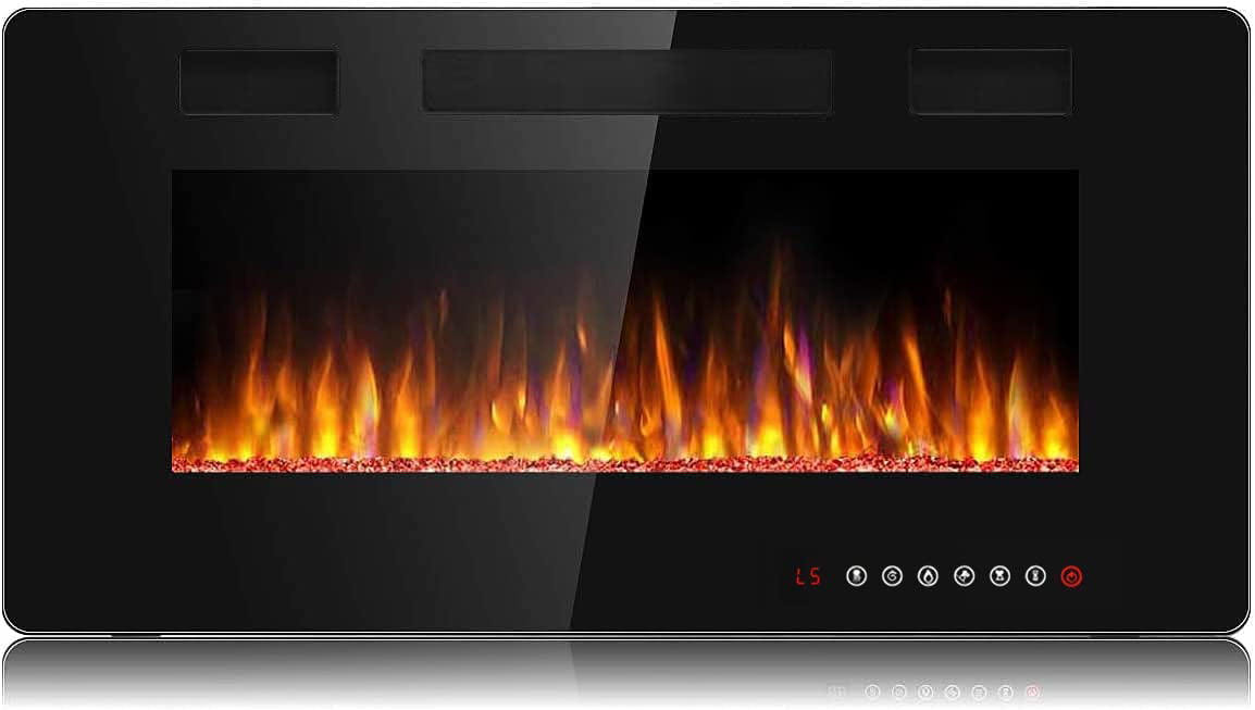 BOSSIN 36 inch Electric Fireplace, Recessed Wall Mounted Electric Fireplace inserts,Ultra Thin Adjustable Flame Colors & Speed Fireplace with Touch Screen and Remote Control