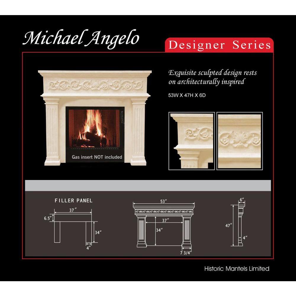 Historic Mantels Designer Series Michael Angelo 47 in. x 53 in. Cast Stone Mantel DM11000