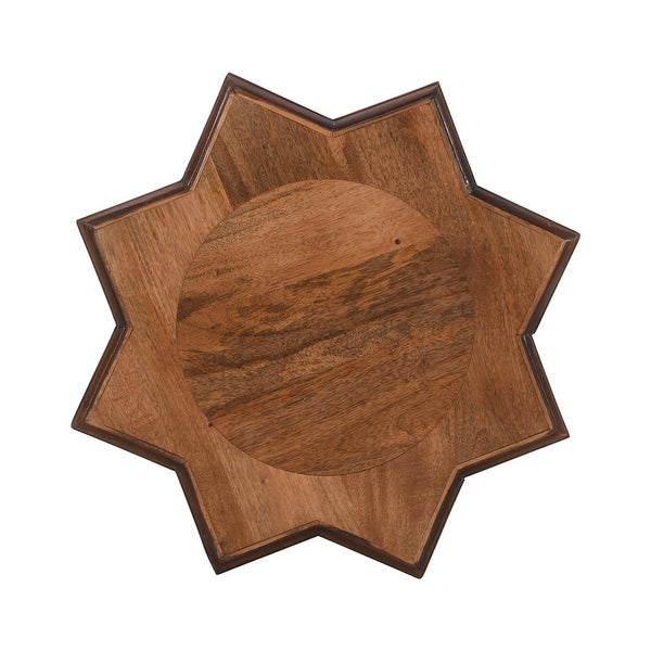 22 Inch French Design Handcrafted Mango Wood Side Table with Star Shape， Brown