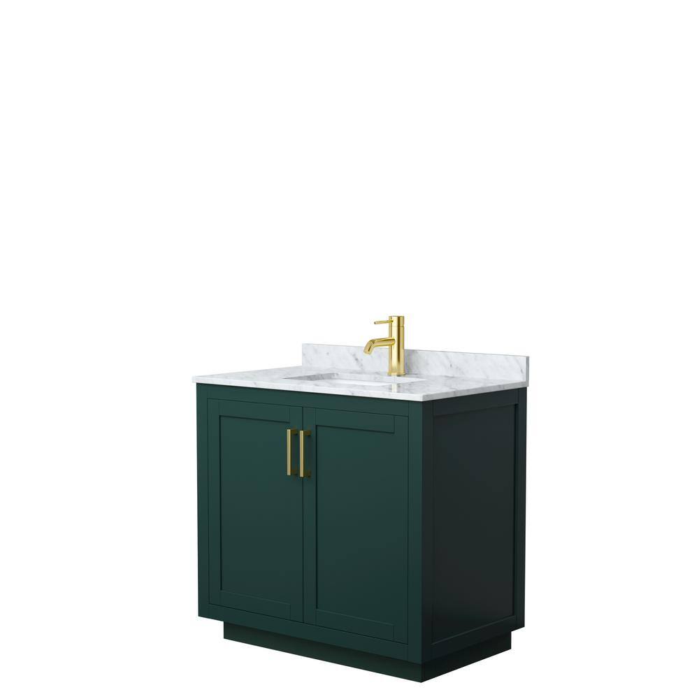 Wyndham Collection Miranda 36 in. W x 22 in. D x 33.75 in. H Single Bath Vanity in Green with White Carrara Marble Top WCF292936SGDCMUNSMXX