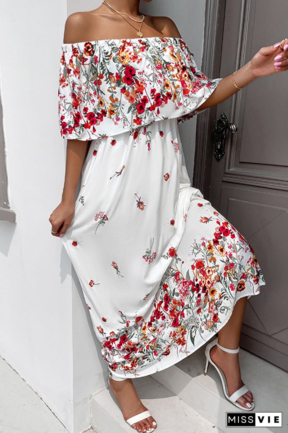 Off Shoulder Floral Maxi Dress Wholesale