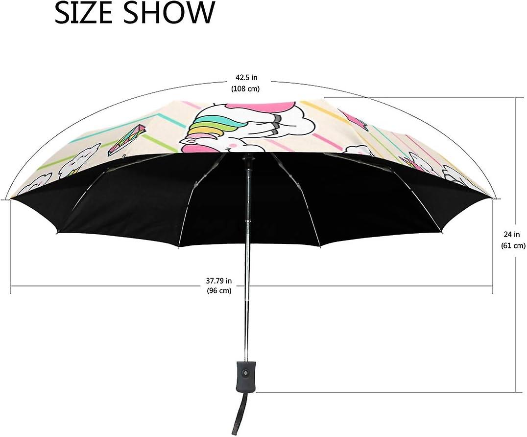 Travel Umbrella Automatic Windproof Foldable Umbrella Unicorn Doodles Colorful Stripes