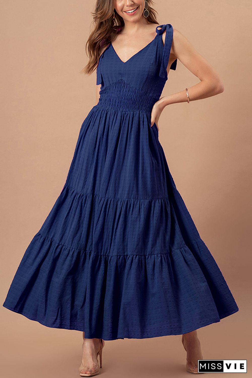 Solid Color Slim Waist Jacquard Maxi Dress Wholesale