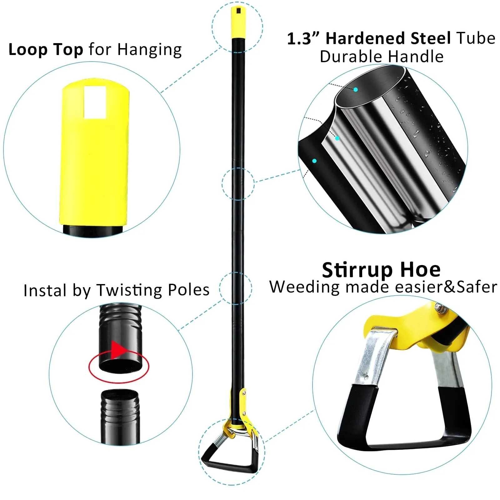 Adjustable 1.2M 2.4M Weeding Ring Stirrup Hoe Loose Soil Garden Hula Hoe Long Handle Garden Weeding Tools