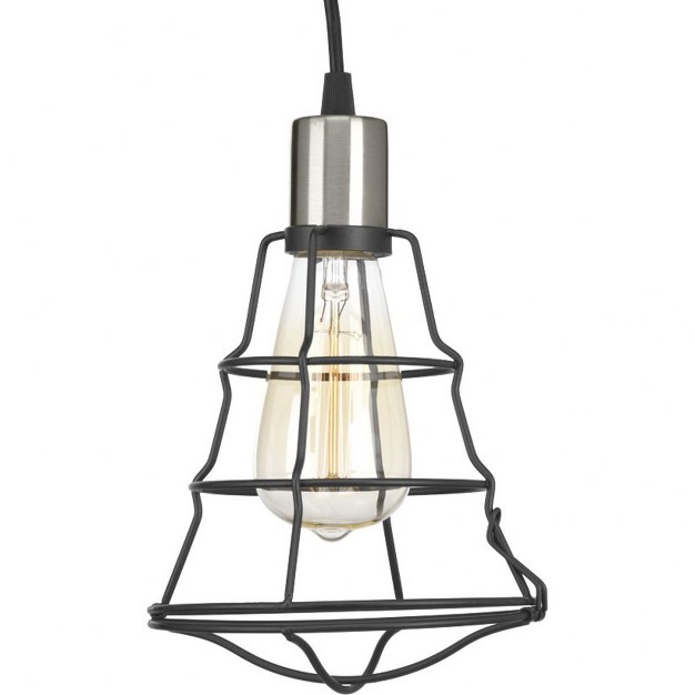 Progress Lighting Gauge Collection 1 light Mini pendant Graphite Finish Open Cage Design Steel Frame