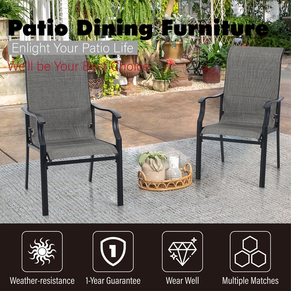 7 Piece Outdoor Patio Dining Set  6 Padded Sling Fabric Chairs and 1 Rectangular Dining Table with Umbrella Hole