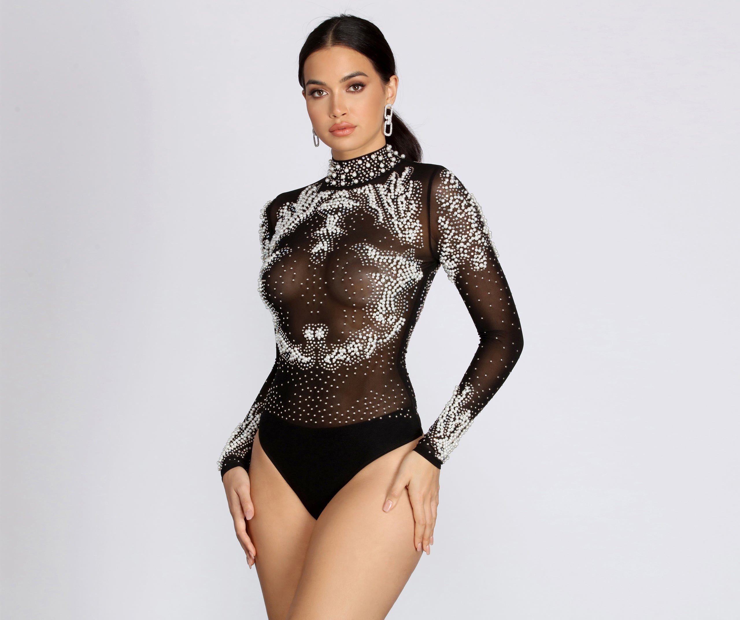 New Flame Hand-Beaded Mesh Bodysuit