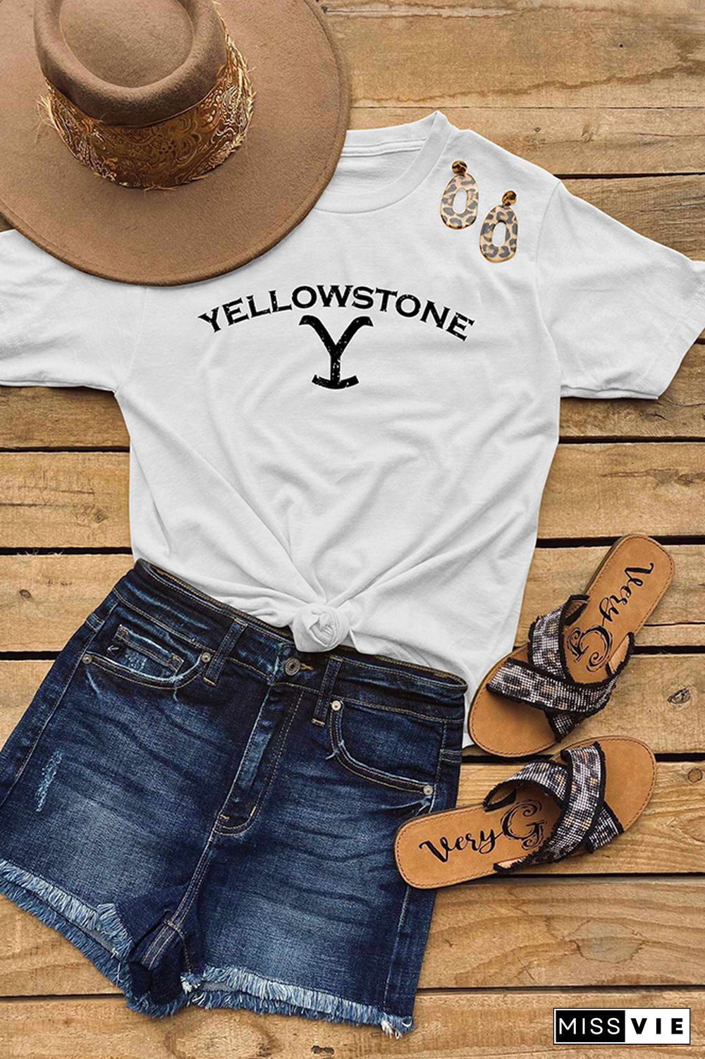 Yellowstone Letter Print Graphic Tees for Women Wholesale Short Sleeve T shirts Top