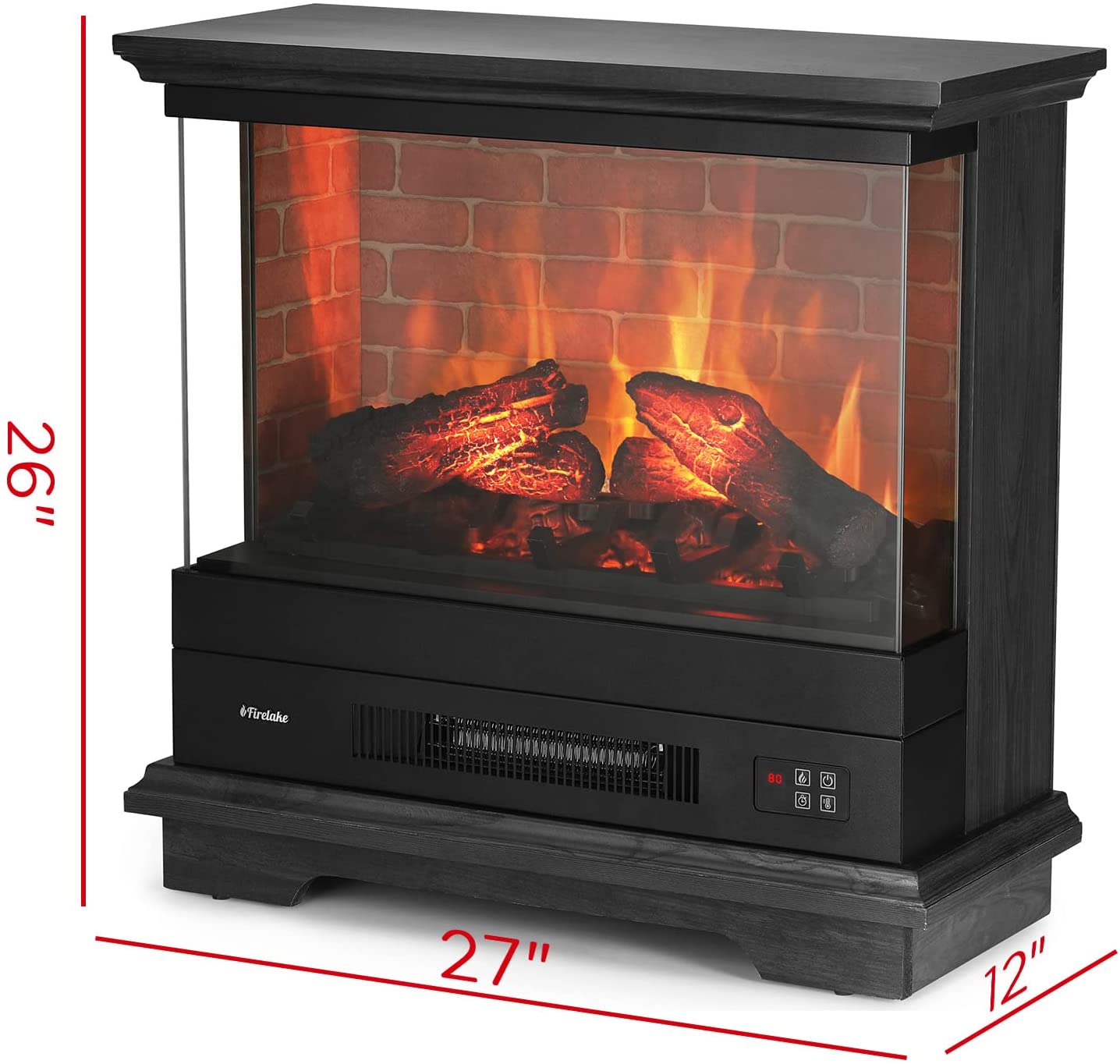 TURBRO Firelake 27-Inch Electric Fireplace Heater - Freestanding Fireplace with Mantel, No Assembly Required - 7 Adjustable Flame Effects, Overheating Protection, CSA Certified - 1400W, Black Walnut