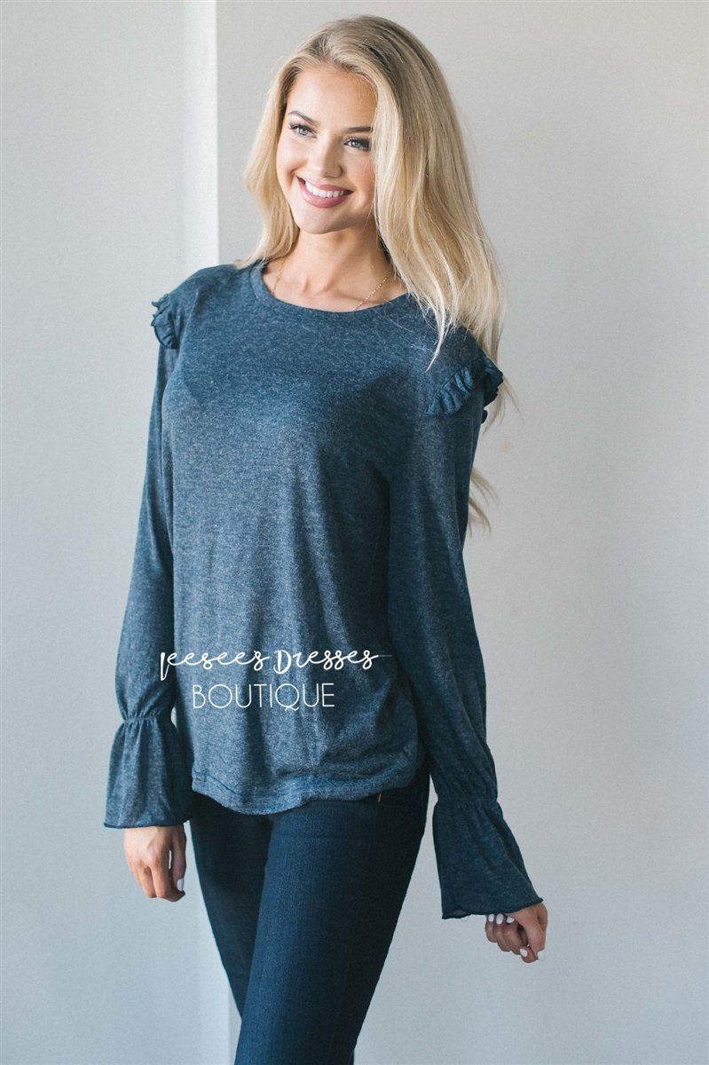 Ruffle Shoulder Peplum Sleeve Top