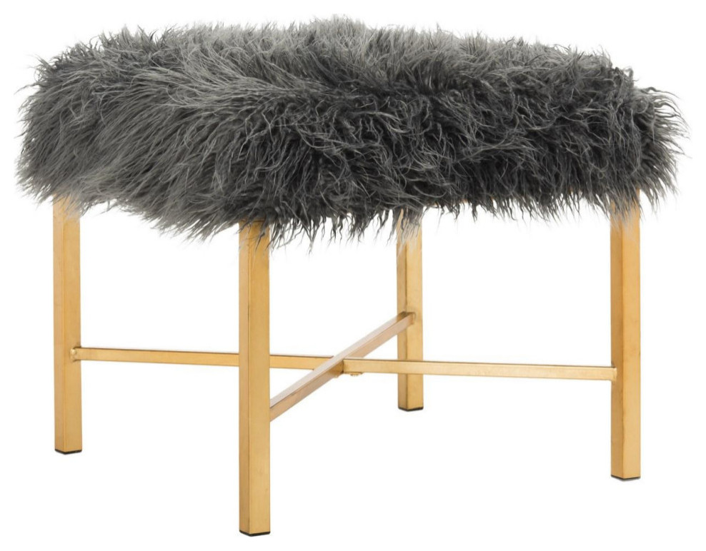 Bonnie Faux Sheepskin X Square Bench Gray   Contemporary   Footstools And Ottomans   by V.S.D Furniture  Houzz