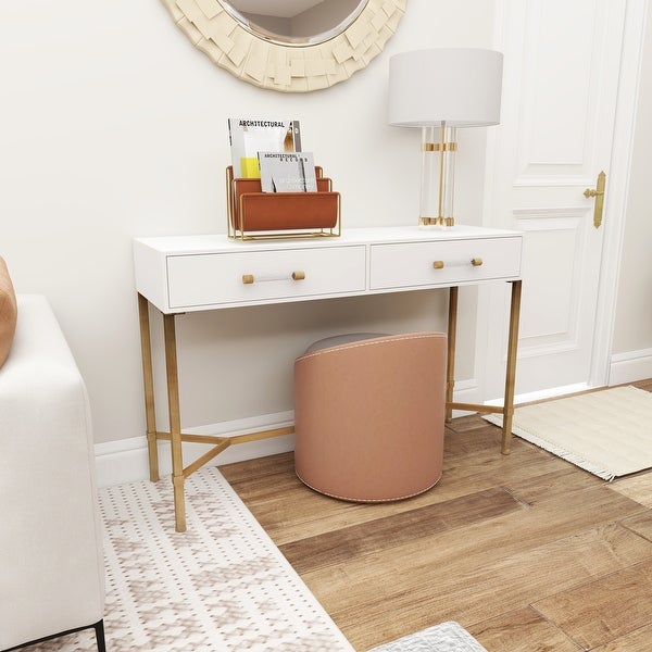 White Wood Glam Modern Contemporary 2 Drawer Desk Console Table - 47 x 15 x 31