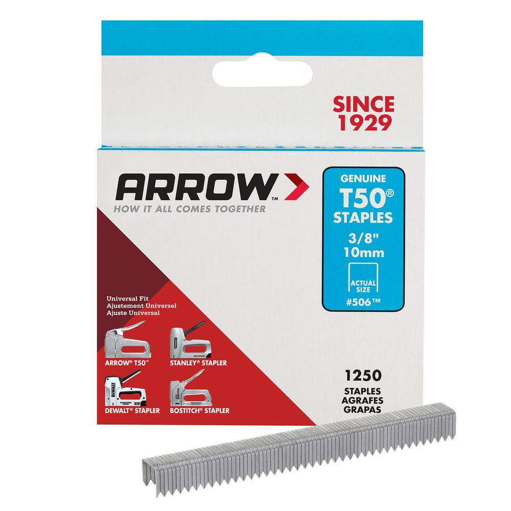 Arrow T50 Type 38 in. Leg x 38 in. Crown Galvanized Steel Staples (1250-Pack) 506