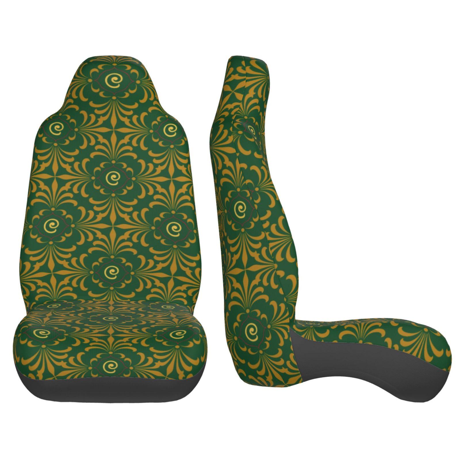 TEQUAN Front Seat Covers， Green Yellow Leaves Pattern 2 Piece Car Seat Cover Fit Most Car SUV Truck Van