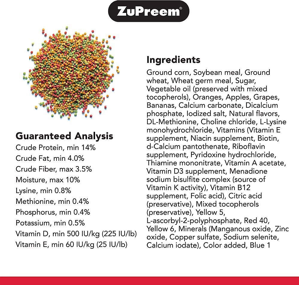 ZuPreem FruitBlend Flavor with Natural Flavors Daily Extra Small Bird Food