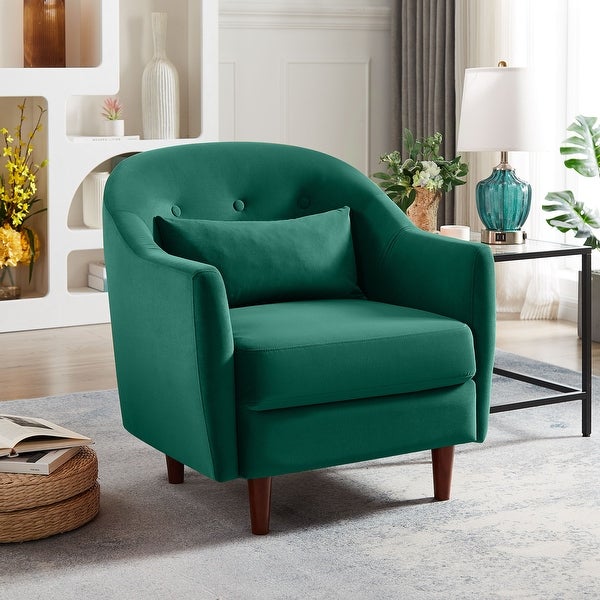 Velvet Upholstered Accent Chair With Pillow， Armchair With Wood Legs For Living Room， Club