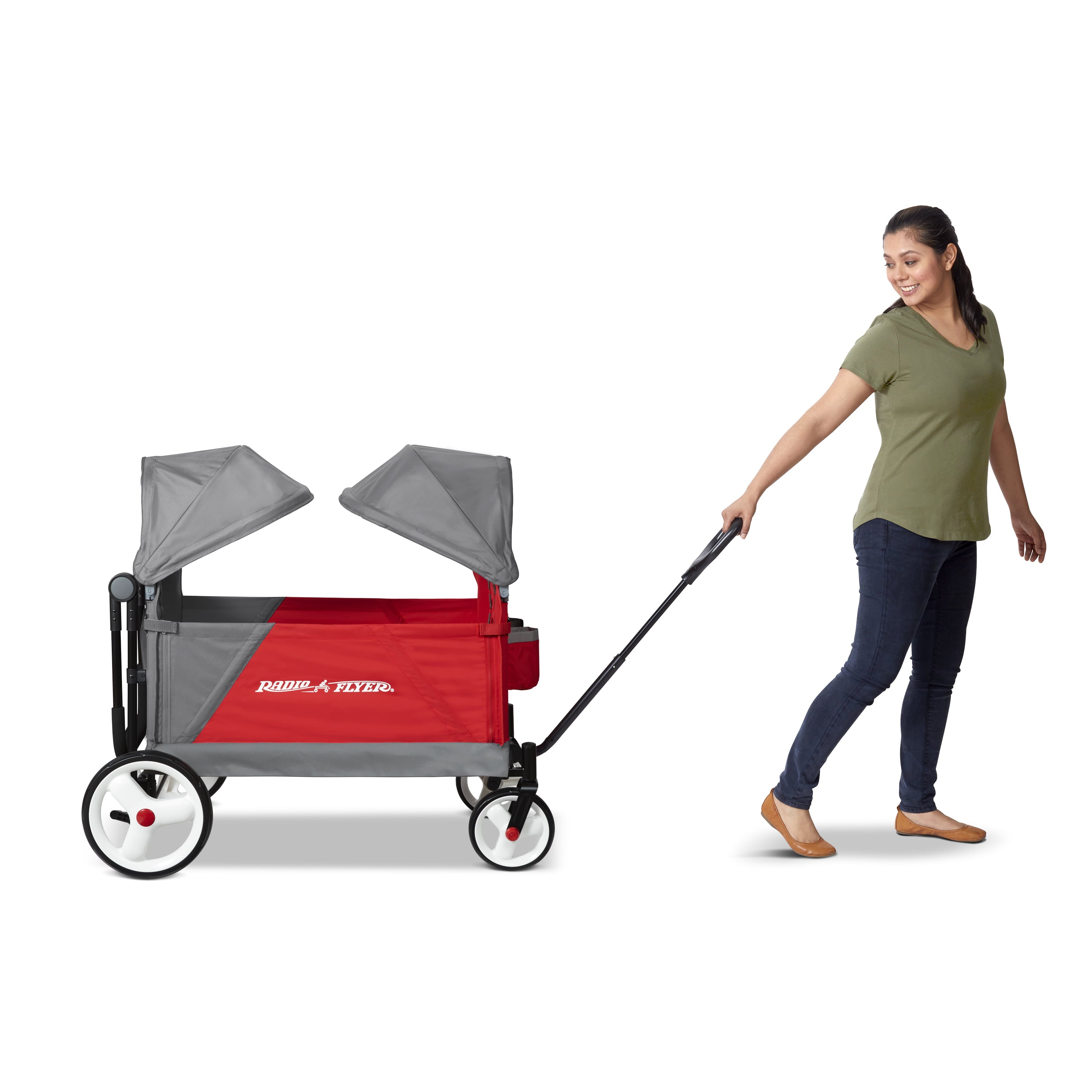 Radio Flyer, Discovery Stroll 'N Wagon with Canopies, Folding Wagon, Gray and Red