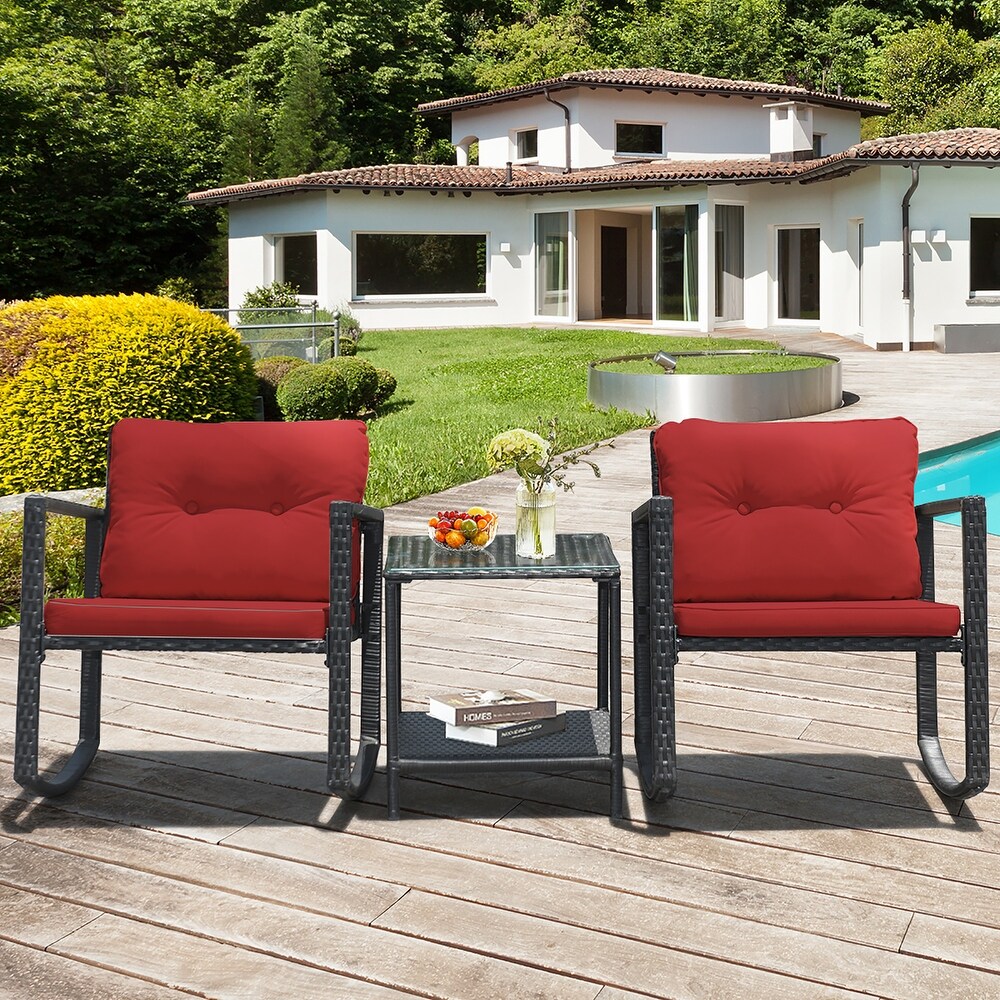 3 PCS Outdoor Patio Chair And Table Set Wicker Rattan Garden Furniture