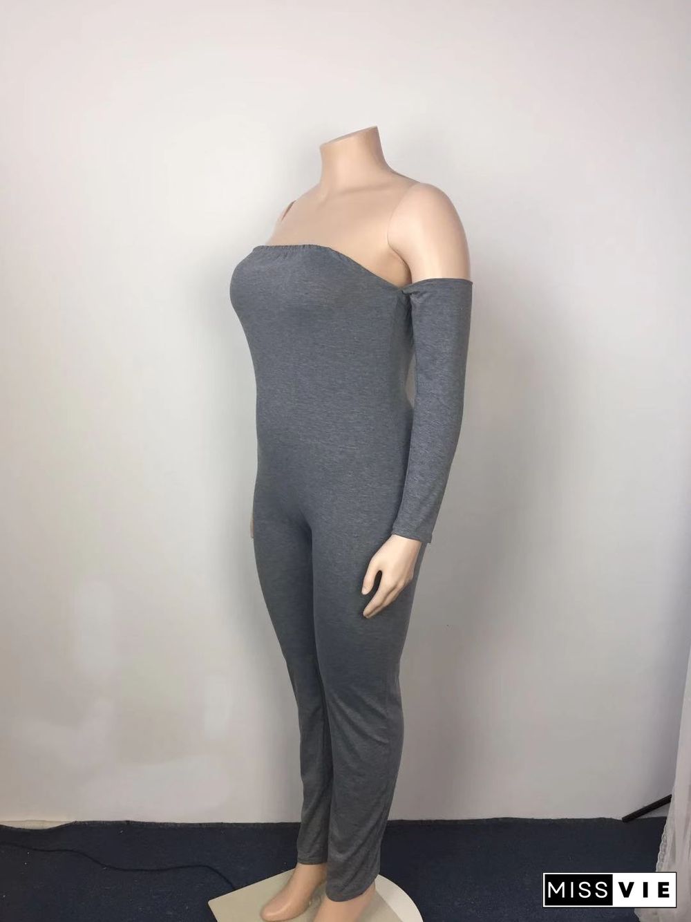 Slash Neck Long Sleeve Plus Size One Piece Jumpsuit