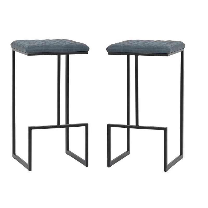 LeisureMod Quincy Leather Bar Stools With Metal Frame Set of 2