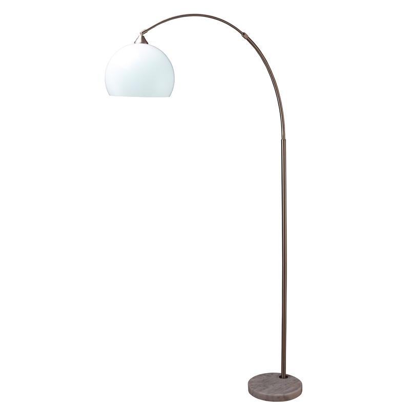 ORE International 76 H Modern Silver Arc Floor Lamp On White Marble Base-Finish:Silver