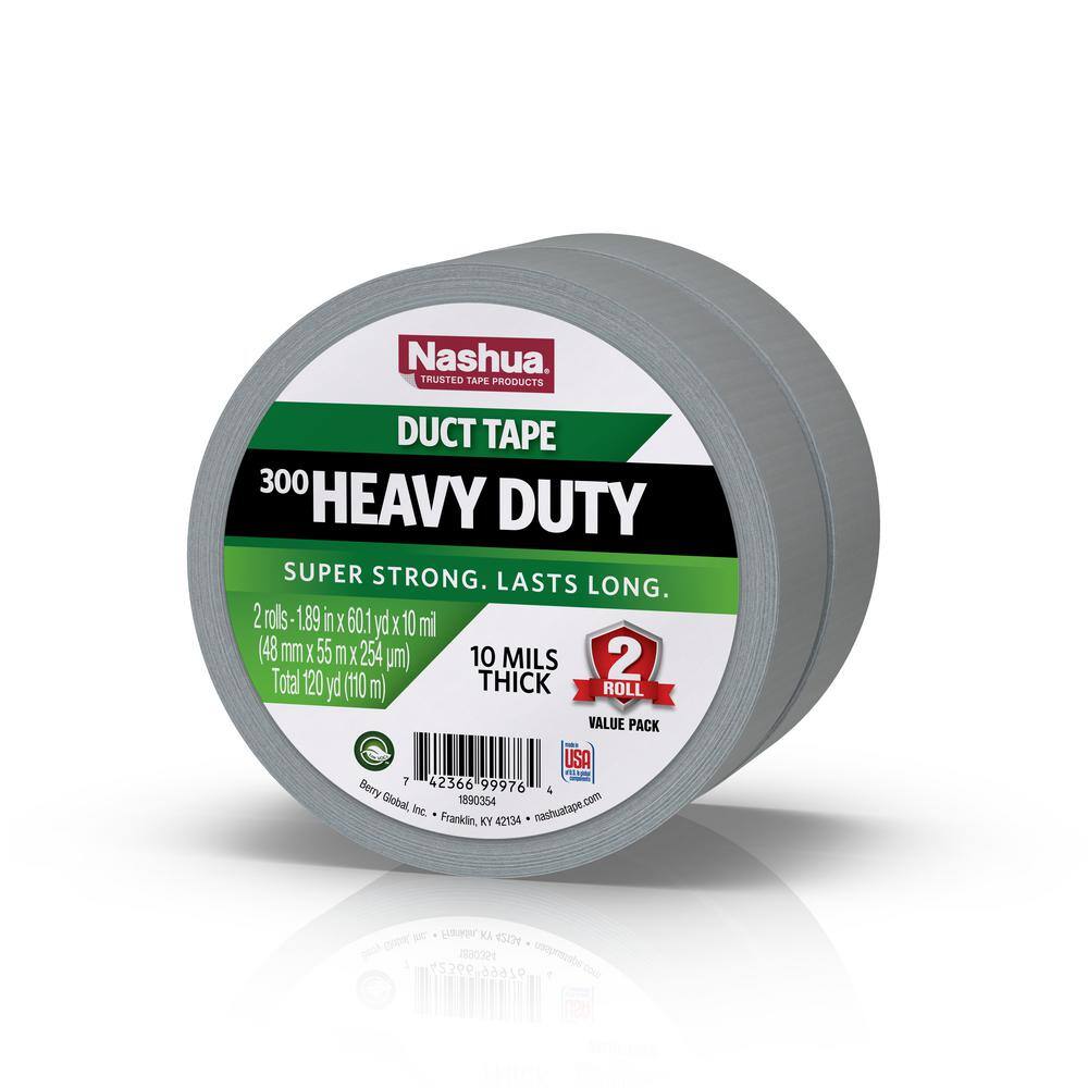 Nashua Tape 1.89 in. x 120 yd. 300 Heavy-Duty Duct Tape in Silver (2-Pack) 1541225