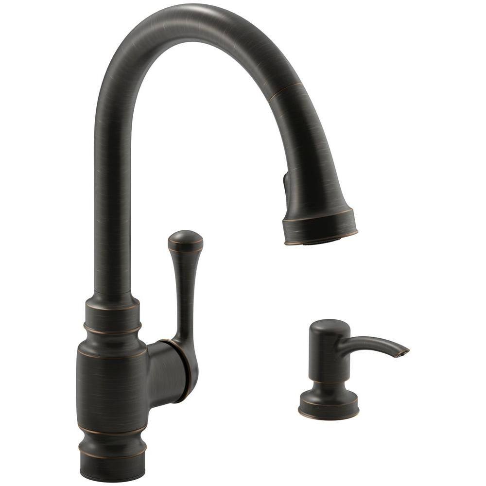 KOHLER Carmichael Single-Handle Pull-Down Sprayer Kitchen Faucet in Oil Rubbed Bronze K-R72512-SD-2BZ