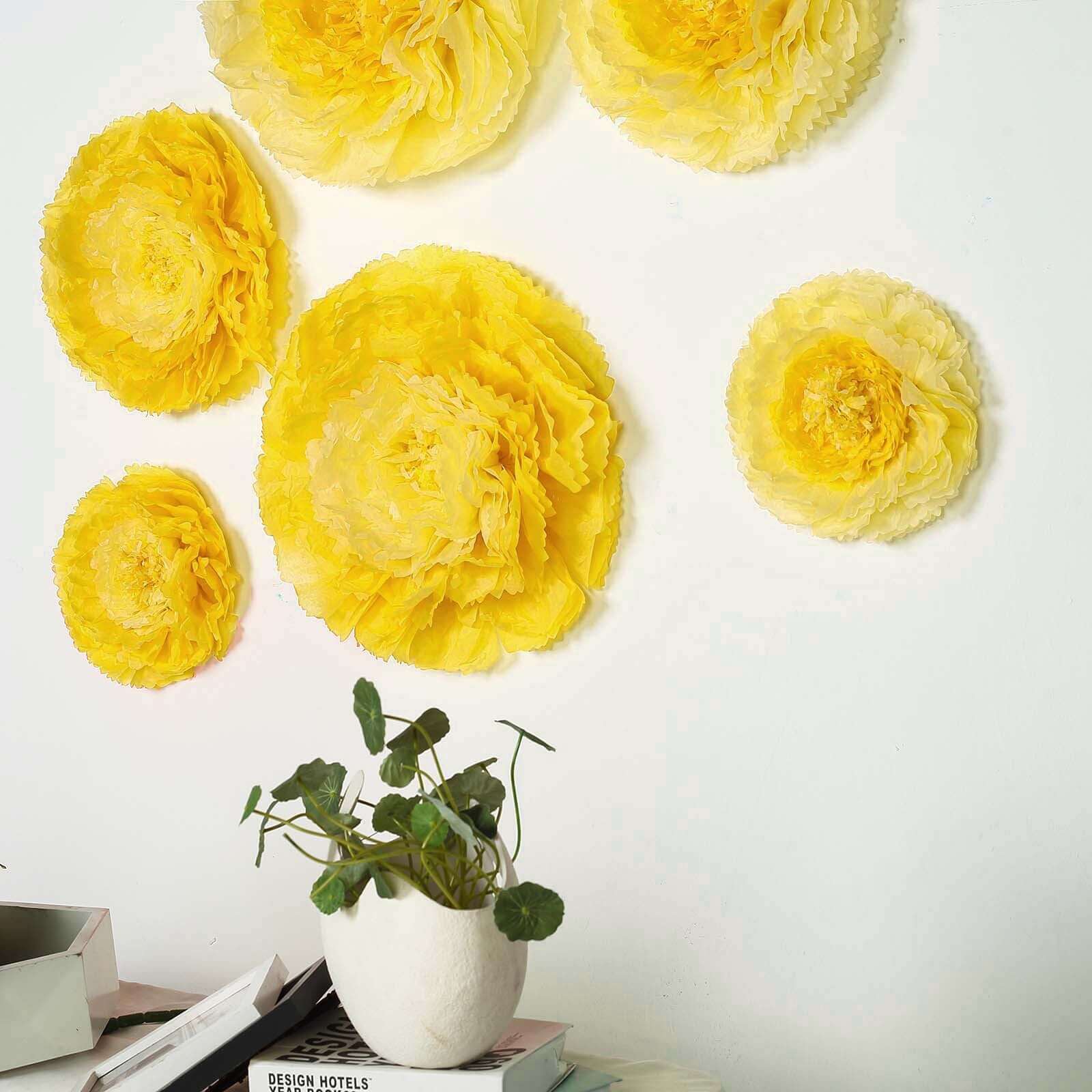 Set of 6 Yellow Giant Carnation 3D Paper Flowers Wall Decor 12