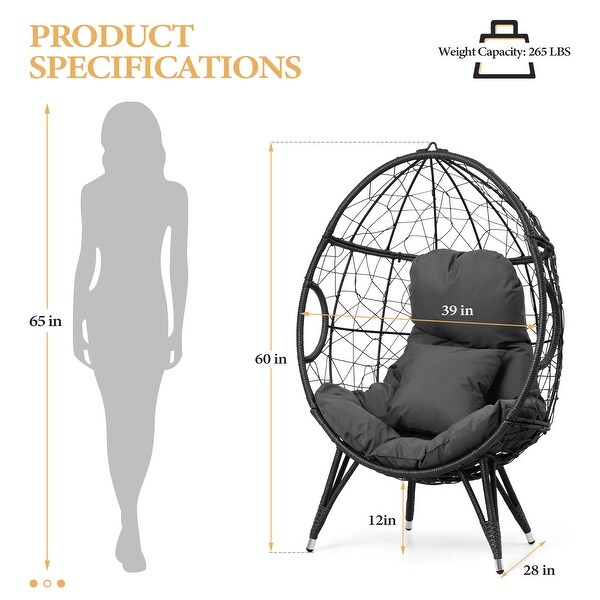 Patio Wicker Egg Chair or PE Rattan Basket Swing Chair Hanging Chair with Cushion