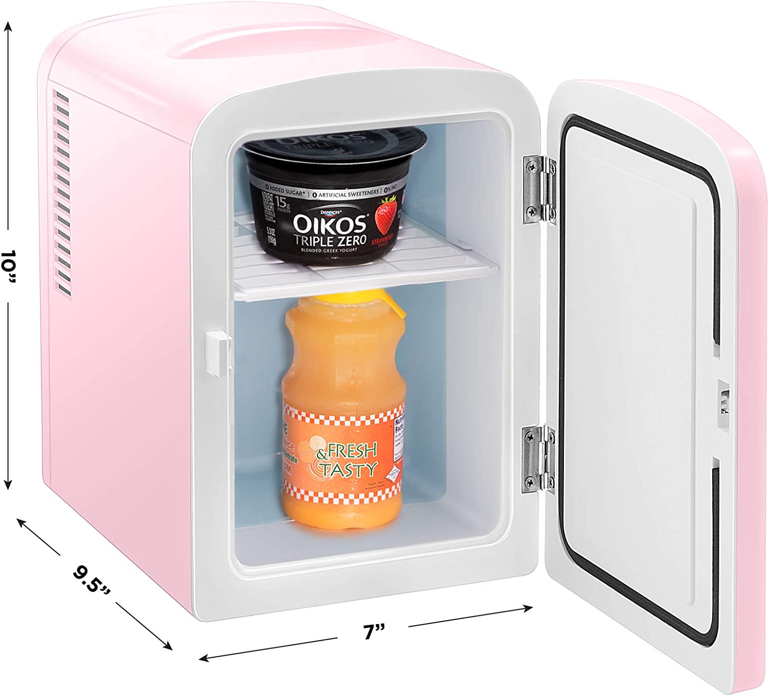 Chefman Mini Portable Pink Personal Fridge Cools Or Heats and Provides Compact Storage For Skincare， Snacks， Or 6 12oz Cans W/ A Lightweight 4-liter Capacity To Take On The Go